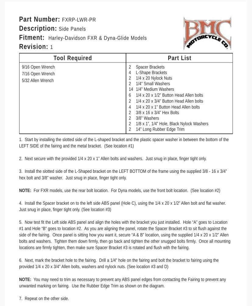 Lower Fairings Dyna/FXR BMC Motorcycle Company